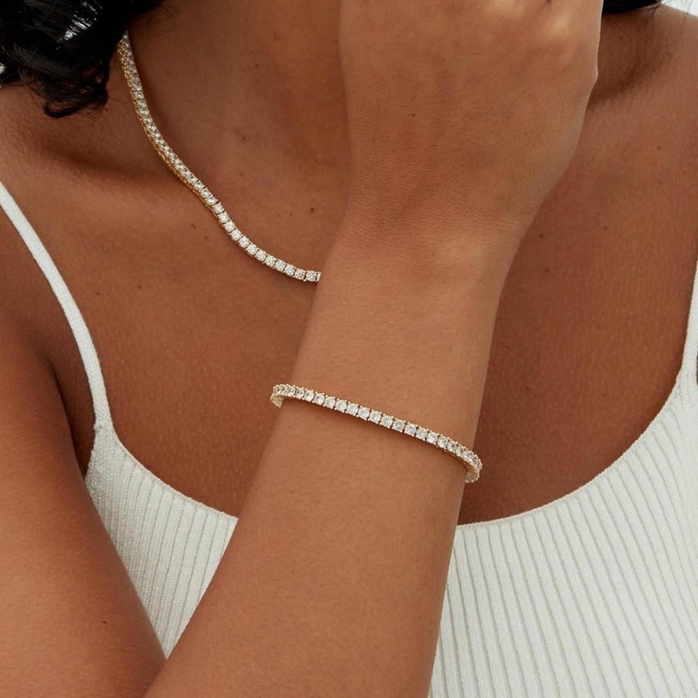 14K Gold Plated 3mm Cubic Zirconia Classic Tennis Bracelet | Size 6.5-7.5 in